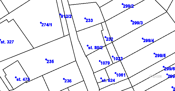 Parcela st. 80/2 v KÚ Kokory, Katastrální mapa
