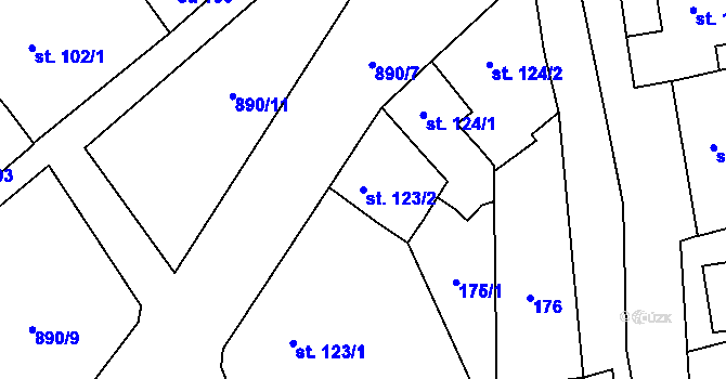 Parcela st. 123/2 v KÚ Kokory, Katastrální mapa