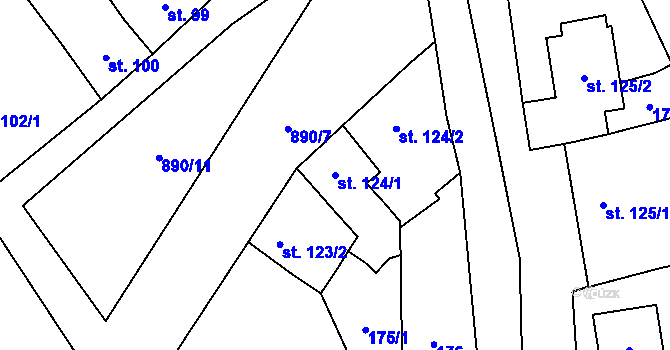 Parcela st. 124/1 v KÚ Kokory, Katastrální mapa