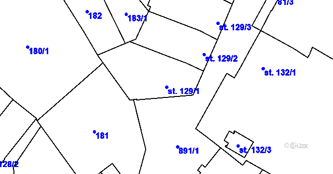 Parcela st. 129/1 v KÚ Kokory, Katastrální mapa