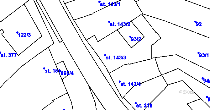 Parcela st. 143/3 v KÚ Kokory, Katastrální mapa