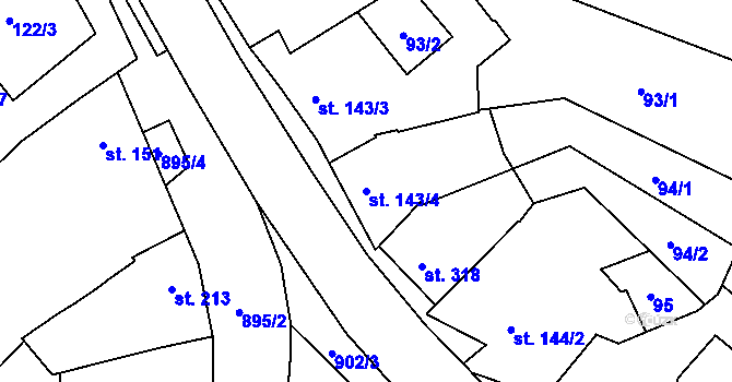 Parcela st. 143/4 v KÚ Kokory, Katastrální mapa