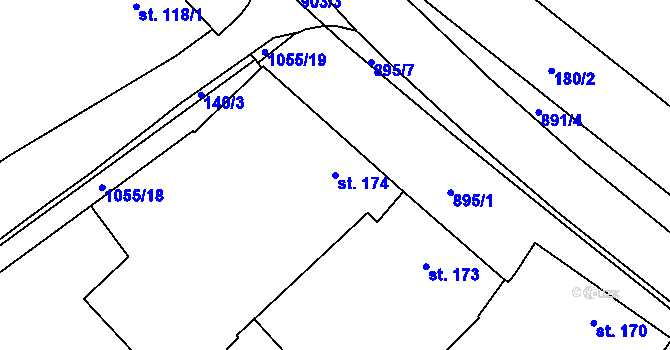 Parcela st. 174 v KÚ Kokory, Katastrální mapa