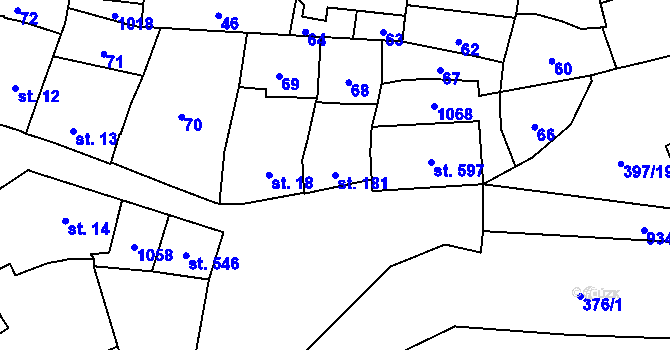 Parcela st. 181 v KÚ Kokory, Katastrální mapa