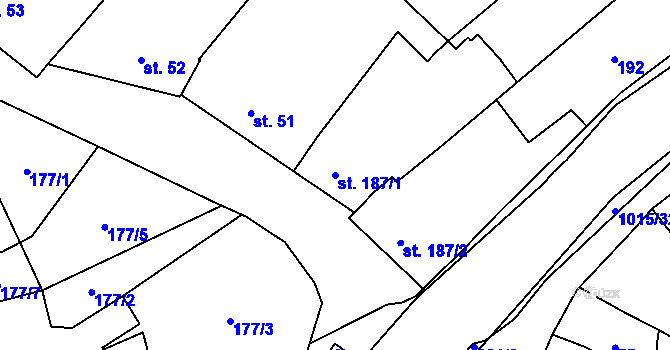 Parcela st. 187/1 v KÚ Kokory, Katastrální mapa