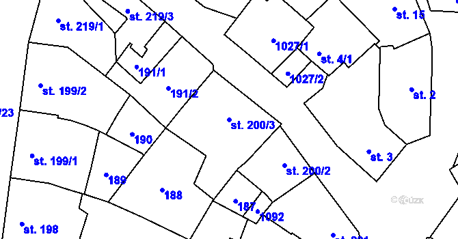Parcela st. 200/3 v KÚ Kokory, Katastrální mapa