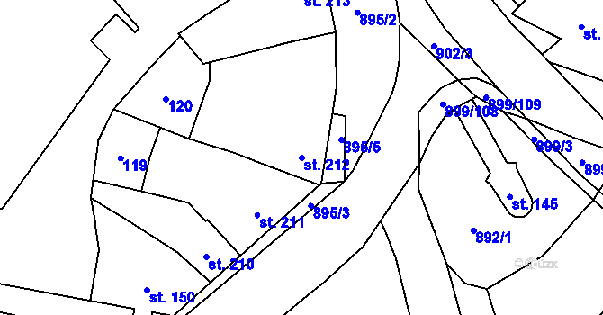 Parcela st. 212 v KÚ Kokory, Katastrální mapa