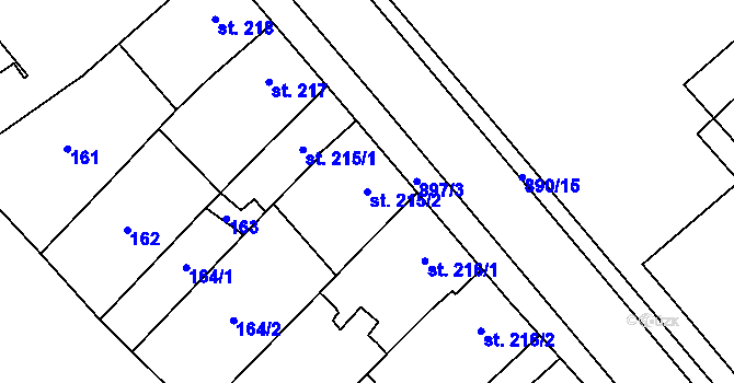Parcela st. 215/2 v KÚ Kokory, Katastrální mapa