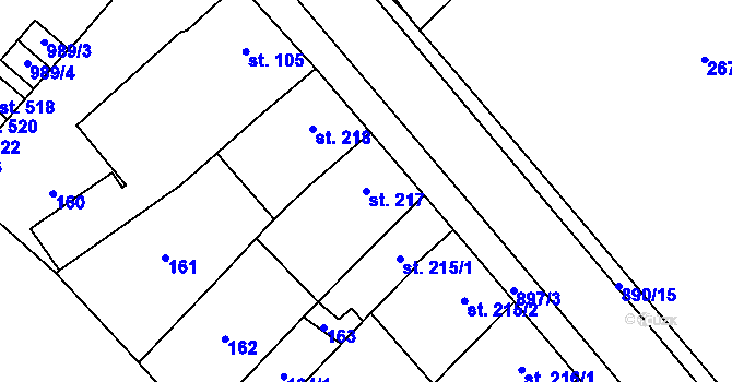 Parcela st. 217 v KÚ Kokory, Katastrální mapa