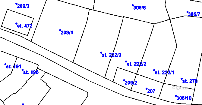 Parcela st. 222/3 v KÚ Kokory, Katastrální mapa
