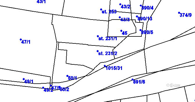 Parcela st. 231/2 v KÚ Kokory, Katastrální mapa
