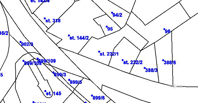Parcela st. 232/1 v KÚ Kokory, Katastrální mapa
