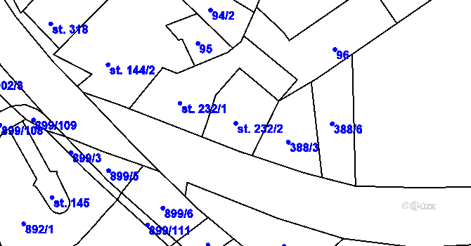 Parcela st. 232/2 v KÚ Kokory, Katastrální mapa