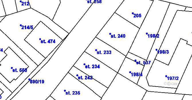 Parcela st. 233 v KÚ Kokory, Katastrální mapa