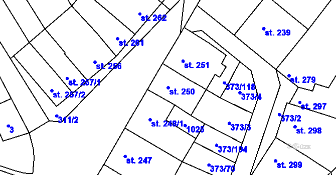 Parcela st. 250 v KÚ Kokory, Katastrální mapa