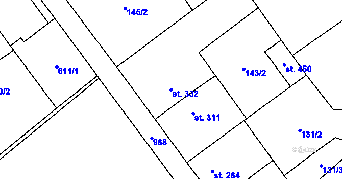 Parcela st. 332 v KÚ Kokory, Katastrální mapa