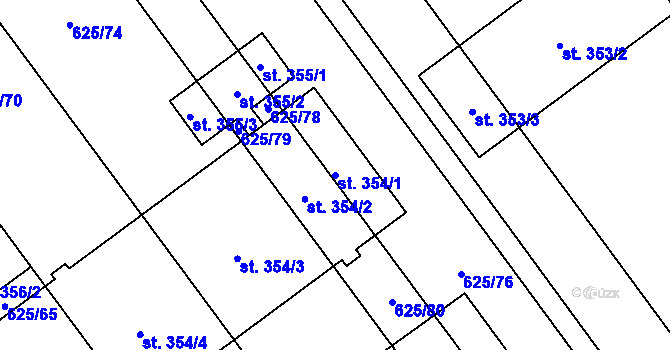 Parcela st. 354/1 v KÚ Kokory, Katastrální mapa