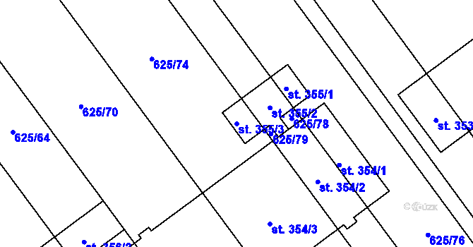 Parcela st. 355/3 v KÚ Kokory, Katastrální mapa