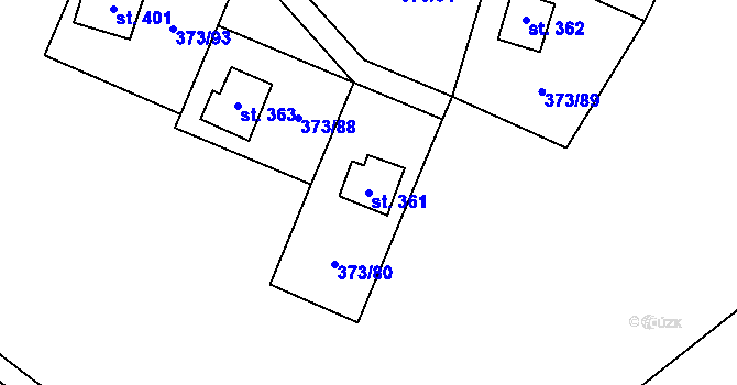 Parcela st. 361 v KÚ Kokory, Katastrální mapa