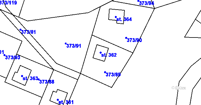 Parcela st. 362 v KÚ Kokory, Katastrální mapa