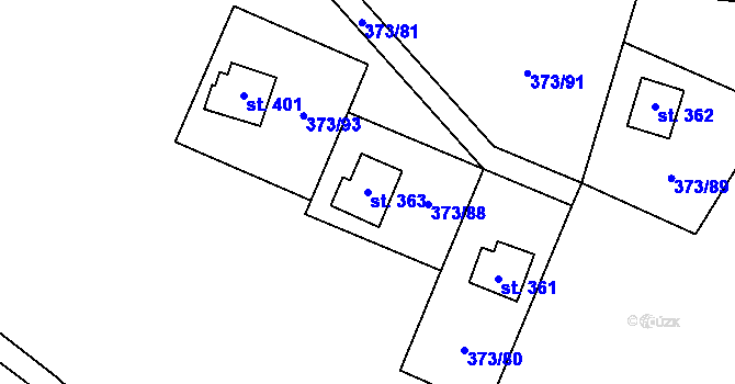 Parcela st. 363 v KÚ Kokory, Katastrální mapa
