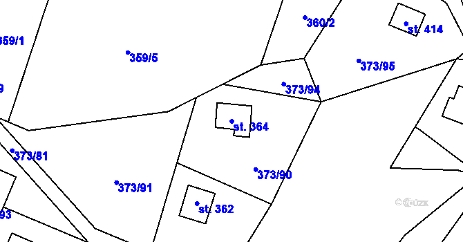 Parcela st. 364 v KÚ Kokory, Katastrální mapa