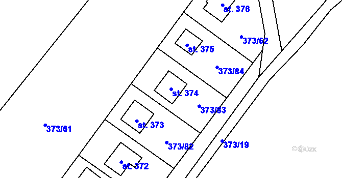 Parcela st. 374 v KÚ Kokory, Katastrální mapa