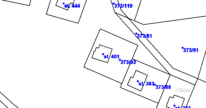 Parcela st. 401 v KÚ Kokory, Katastrální mapa