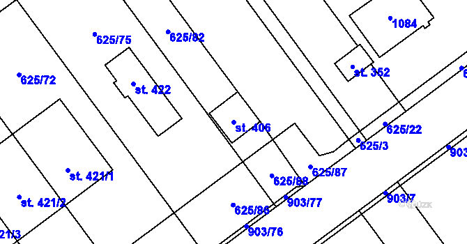 Parcela st. 406 v KÚ Kokory, Katastrální mapa