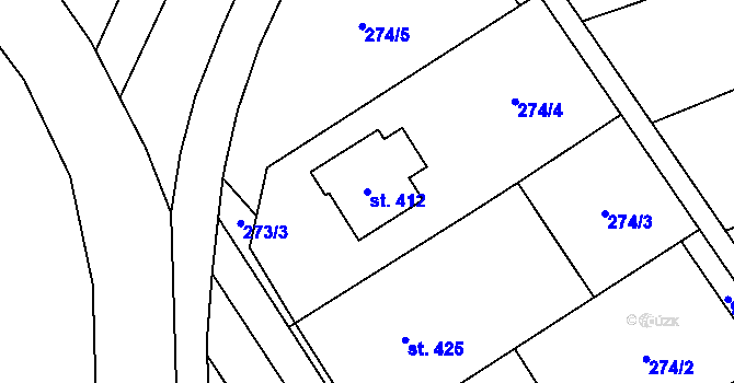 Parcela st. 412 v KÚ Kokory, Katastrální mapa