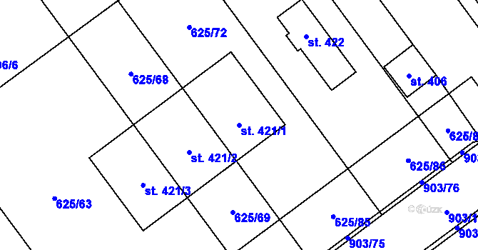Parcela st. 421/1 v KÚ Kokory, Katastrální mapa