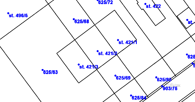 Parcela st. 421/2 v KÚ Kokory, Katastrální mapa
