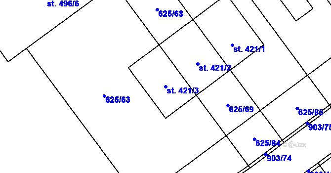Parcela st. 421/3 v KÚ Kokory, Katastrální mapa