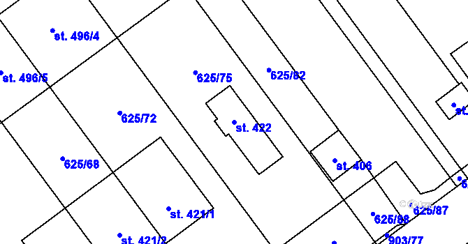 Parcela st. 422 v KÚ Kokory, Katastrální mapa