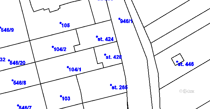 Parcela st. 428 v KÚ Kokory, Katastrální mapa