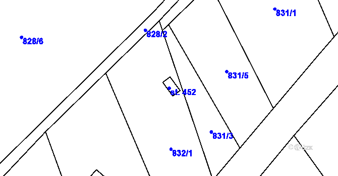 Parcela st. 452 v KÚ Kokory, Katastrální mapa