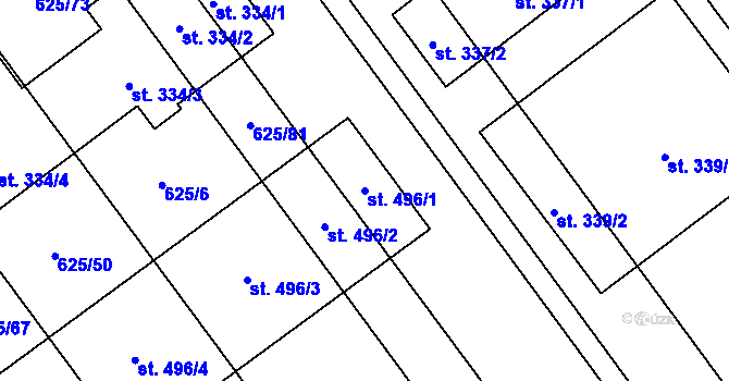 Parcela st. 496/1 v KÚ Kokory, Katastrální mapa