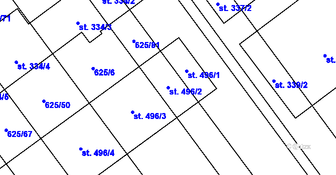 Parcela st. 496/2 v KÚ Kokory, Katastrální mapa