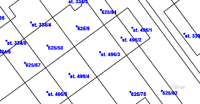 Parcela st. 496/3 v KÚ Kokory, Katastrální mapa