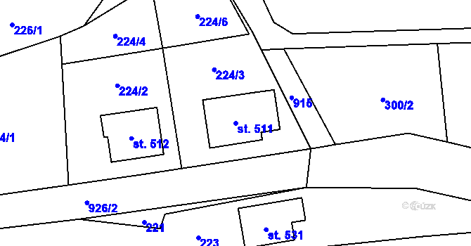 Parcela st. 511 v KÚ Kokory, Katastrální mapa