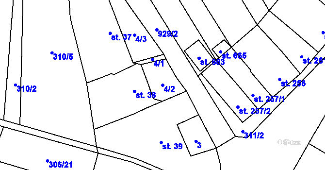 Parcela st. 4/2 v KÚ Kokory, Katastrální mapa