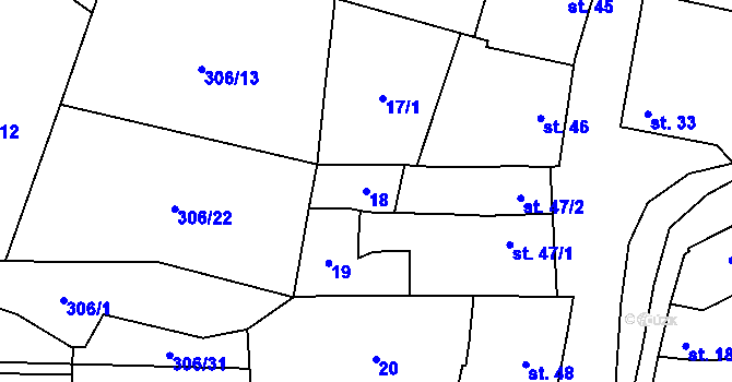 Parcela st. 18 v KÚ Kokory, Katastrální mapa
