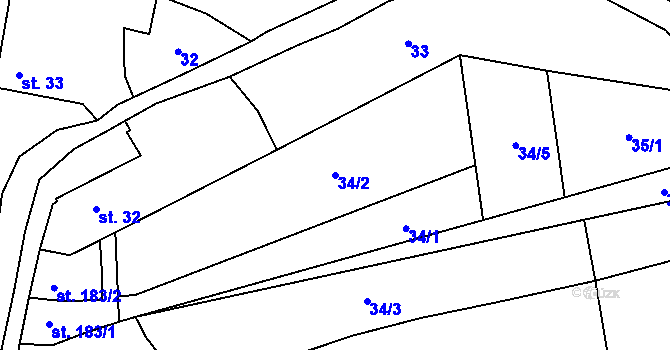 Parcela st. 34/2 v KÚ Kokory, Katastrální mapa