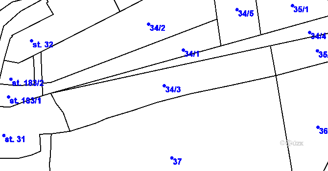 Parcela st. 34/3 v KÚ Kokory, Katastrální mapa