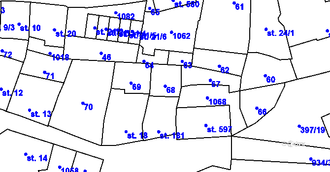Parcela st. 68 v KÚ Kokory, Katastrální mapa