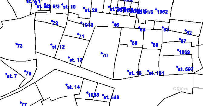 Parcela st. 70 v KÚ Kokory, Katastrální mapa