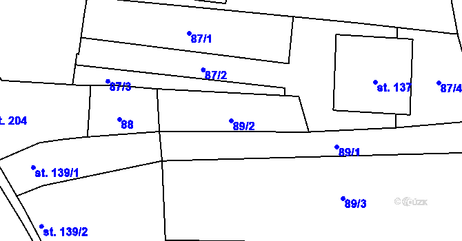 Parcela st. 89/2 v KÚ Kokory, Katastrální mapa