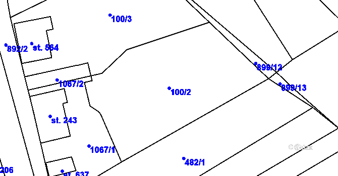 Parcela st. 100/2 v KÚ Kokory, Katastrální mapa