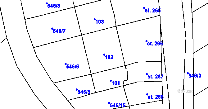 Parcela st. 102 v KÚ Kokory, Katastrální mapa