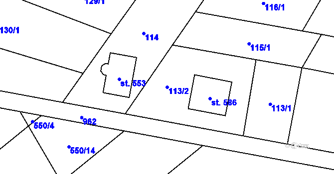 Parcela st. 113/2 v KÚ Kokory, Katastrální mapa